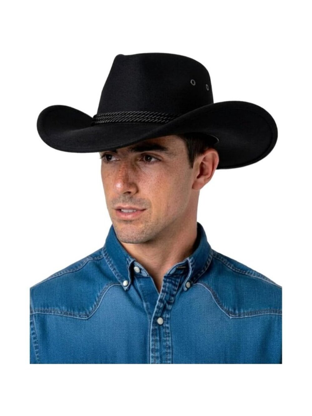 Men's Black Western Suede Wide Brim Braided Band Classic Fedora Cowboy Felt Hat
